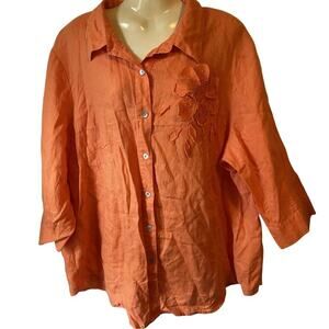 Richard Malcolm 100% IrishLinen ButtonUp Shirt Women3X Orange 3/4Sleeve Coastal